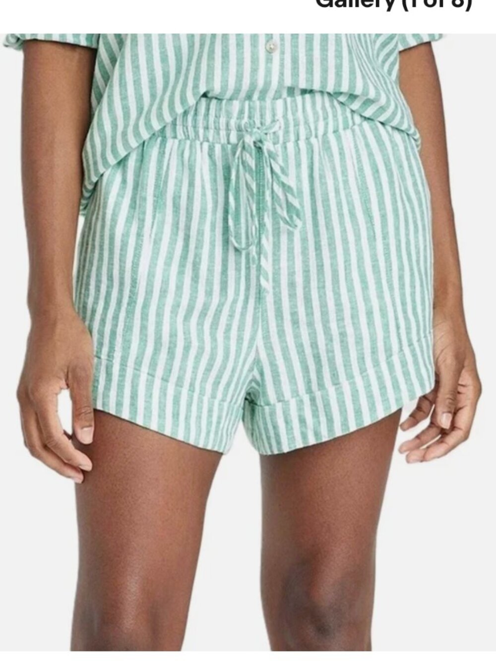 Universal Thread Shorts Green Stripe Linen Rayon High Rise Pull-On - Medium